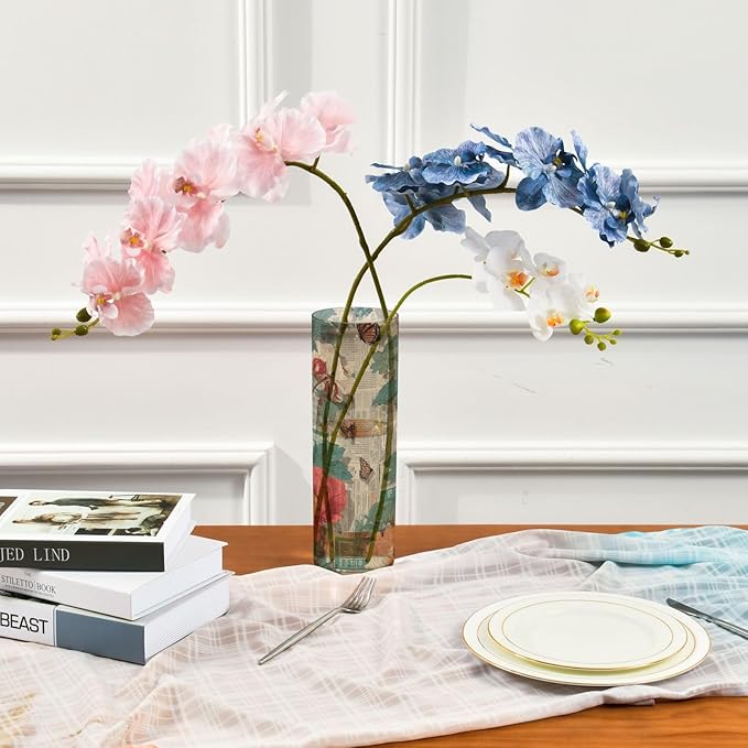 Flower Vase Clear Plastic Cylinder Vases Decor for Centerpieces Home Storage Office Weddings White Red Peonies 11.8 x 3.9 in