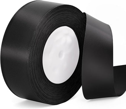 Black Ribbon 1-1/2 inch Satin Fabric Solid Ribbon 50 Yards for Gift Wrapping Flower Bouquet Wreath Wedding Halloween Party Decoration