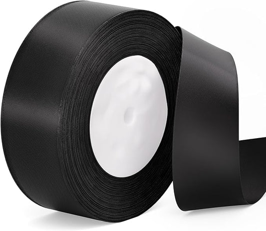 Black Ribbon 1-1/2 inch Satin Fabric Solid Ribbon 50 Yards for Gift Wrapping Flower Bouquet Wreath Wedding Halloween Party Decoration