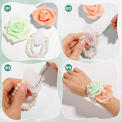 PAXCOO Floral Tape and Floral Wire Arrangement Tool Kit with Green Floral Tape, Floral Wire, Boutonniere Flower pin, Wire Cutter, White Ribbon and Elastic Pearl Wrist Corsage Bands for Bouquets