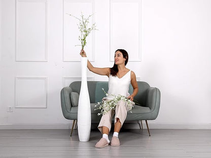 Leewadee Decorative Tall Floor Vase for Living Room Decor, 41 inches, White, Resin