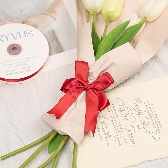 Red Satin Ribbon, Double Faced 7/8 Inch X 25 Yards, Premium Satin Ribbon for Gift Wrapping, Crafts, Hair Bow Making, Sewing, Flower Bouquet, Wedding Party Decor