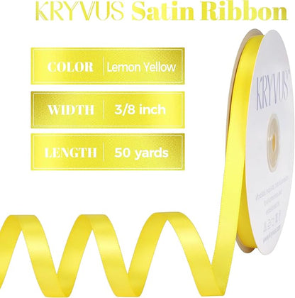 Lemon Yellow Satin Ribbon, Double Faced 3/8 Inch X 50 Yards, Premium Polyester Satin Ribbon for Gift Wrapping, Crafts, Wedding Party Decor