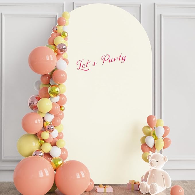 Wokceer Wedding Arch Cover 8FT Spandex Fitted Wedding Arch Stand Covers Round Top Chiara Arch Backdrop Cover for Birthday Party Ceremony Banquet Decoration Ivory