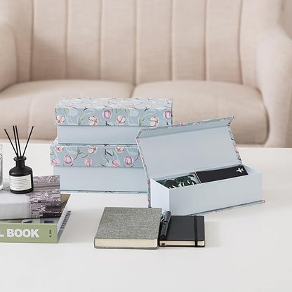 Soul & Lane Decorative Storage Boxes with Lids, Set of 3 Cardboard Boxes for Home Décor and Documents, Memory Organizers for Keepsakes with Magnetic Closure, Photo Storage, Spring Classic
