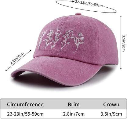 Garden Hats for Women, Adjustable Cotton Embroidered Gardening Baseball Cap