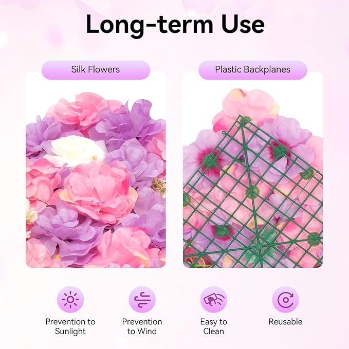 24 Pack Flowers Wall Panels Artificial Floral Wall Mat Handmade 3D Silk Rose Hydrangea Dahlia Floral Panels for Photo Background Home Party Wedding Backdrop Decoration, 24 x 16 inch (24 pcs)