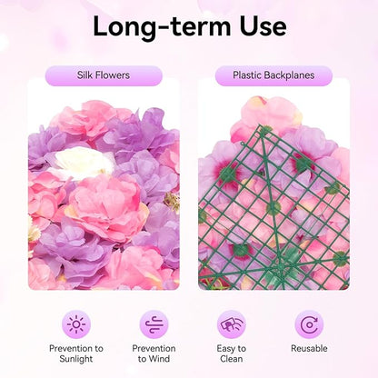 24 Pack Flowers Wall Panels Artificial Floral Wall Mat Handmade 3D Silk Rose Hydrangea Dahlia Floral Panels for Photo Background Home Party Wedding Backdrop Decoration, 24 x 16 inch (24 pcs)