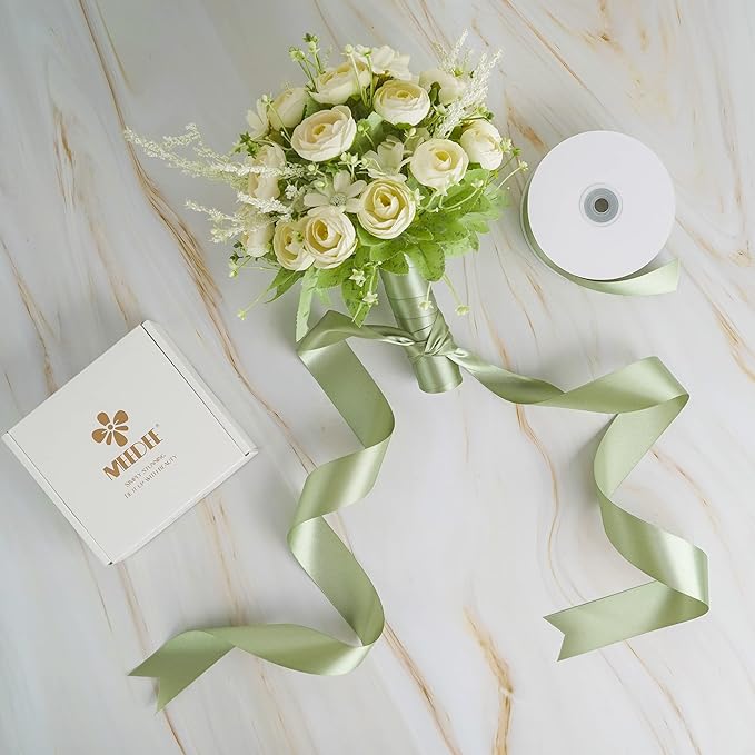 MEEDEE Spring Moss Satin Ribbon 1-1/2 Inch Spring Green Ribbon Lux Double Faced Satin Ribbons by 50 Yards Polyester Satin Ribbons for Crafts, Weddings, Flower Bouquet, Holiday Decorating