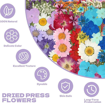CONVELIFE Dried Flowers for Resin, 120pcs Natural Flowers and Leaves Compressed, Vacuum Packed DIY Dried Flowers for Epoxy, Jewelry, Candles, Soap, Nail Production