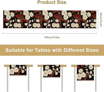 Vintage Flowers Table Runner,Boho Red Gold Floral Plant Print Art Table Runner for Home Kitchen Table Dining Indoor Outdoor Party Decor 13x70 Inch
