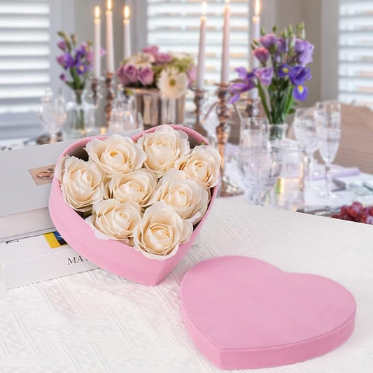 GnFlus Velvet Nesting Gift Boxes with Lids for Presents 4 Pack Pink Heart Shape Gifts Box for Arrangements Flowers Valentines Christmas Wedding Birthdays Bridesmaid Anniversary Party