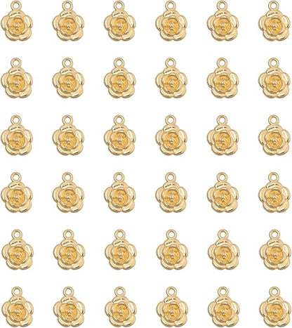 30 Pcs Rose Charms Vintage 1.6 X 1.2 X 0.4 CM Chic Flower Pendants for DIY Jewelry Making Kits Necklace Bracelets Earring Keychain Accessories