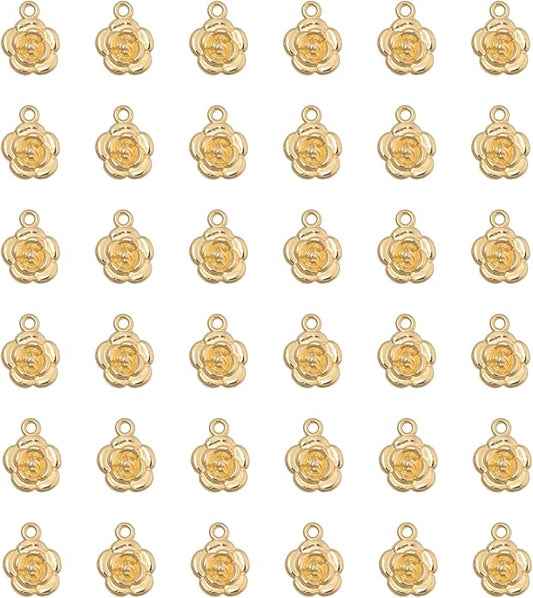 30 Pcs Rose Charms Vintage 1.6 X 1.2 X 0.4 CM Chic Flower Pendants for DIY Jewelry Making Kits Necklace Bracelets Earring Keychain Accessories