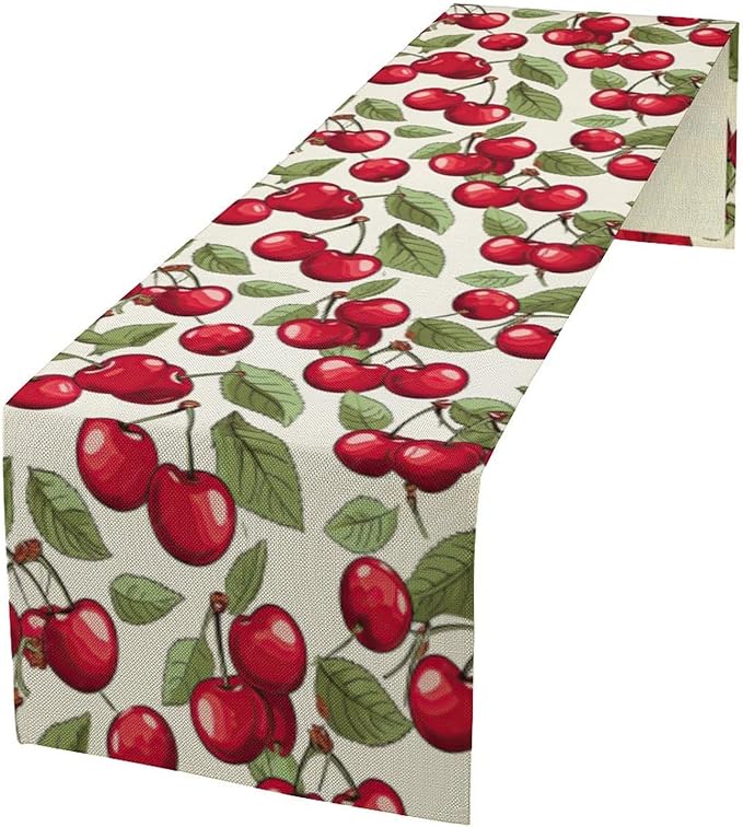 Cherry Table Runner,Spring Summer Fruit Tropical Birthday Party Decorations Dining Room Home Kitchen Table Decor 13 x 60Inch