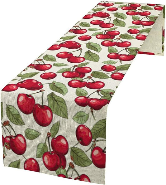 Cherry Table Runner,Spring Summer Fruit Tropical Birthday Party Decorations Dining Room Home Kitchen Table Decor 13 x 60Inch