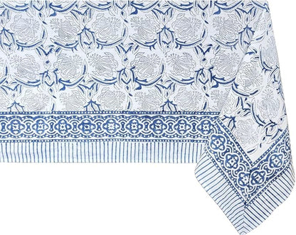 ATOSII ‘Santorini’ 100% Cotton Fall Tablecloth, Handblock Print Blue Rectangle Table Cloth for Kitchen I Dining Table Linen I Parties Wedding Christmas Thanksgiving I Fall Decor 60 X 108 Inches