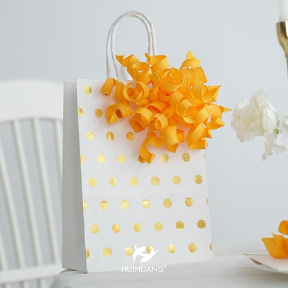 HUIHUANG Yellow Curly Ribbon Bows for Gift Wrapping, Yellow Gift Bows Self Adhesive Burst Gift Bows for Present Box, Wine Bottle, Treat Bags, Wrap Accessories, Party Favor - 6 Counts