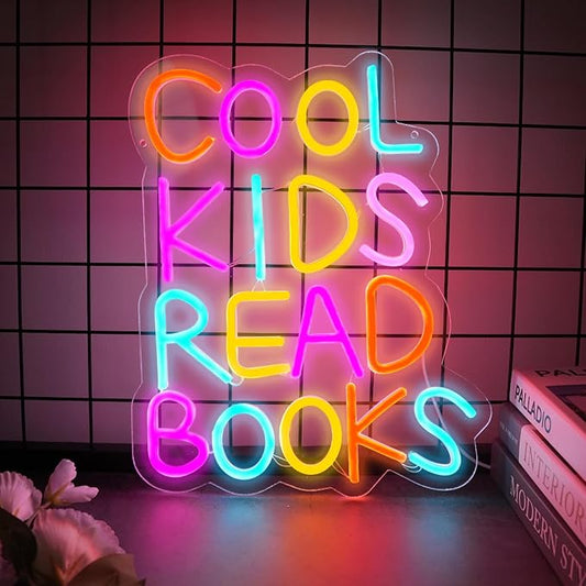 Cool Kids Read Books Neon Sign, Handmade Light Up USB 3D Wall Art Wall Decor Sign Light for Book Club Classroom Read Corner Kid's Reading Study Room Home Library Librarian Bookworm Gift-15.7"x12.6"