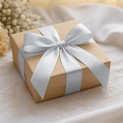 Fullive Silver Ribbon, 1 1/2 Inch 30 Yards Silver Ribbon for Flower Bouquet, Polyester Solid Christmas Tree Ribbons for Birthday Christmas Decorations DIY Bows Wrapping Bouquet Floral Arrangements