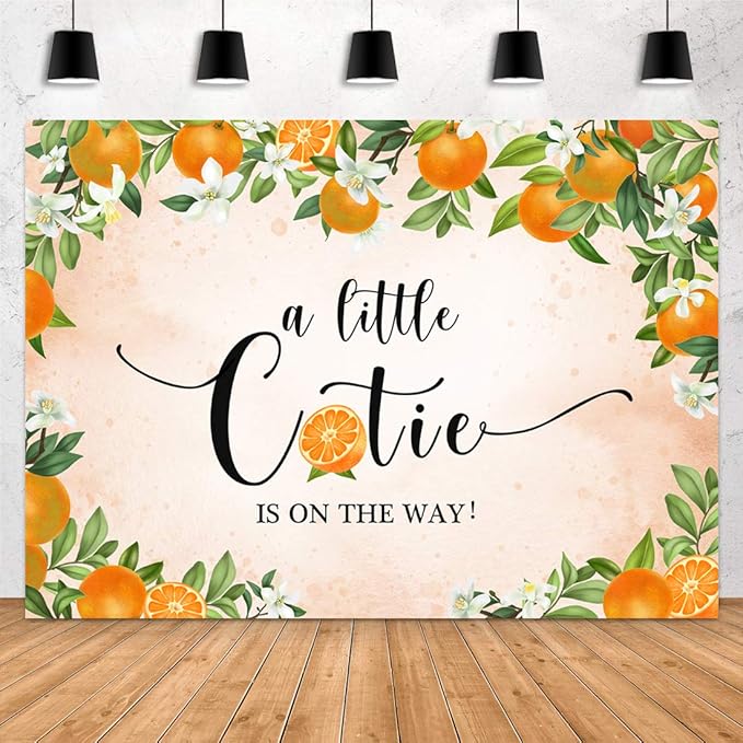 Aperturee 7x5ft Little Cutie Baby Shower Backdrop Tangerine Citrus Organge Flowers Floral a Little Cutie is on The Way Photography Background Pink Party Decoration Banner Supplies Photo Booth Studio