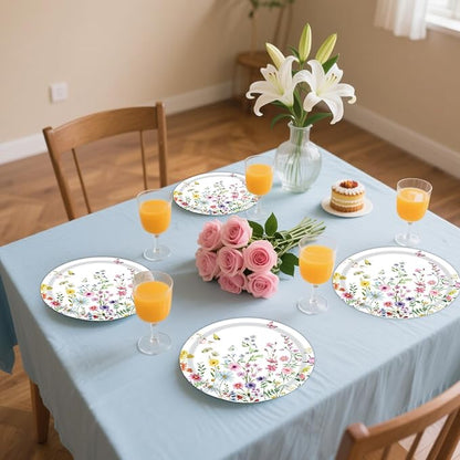 50PCS Wildflower Party Paper Plates 7 Inch, Disposable Floral Cake Dessert Plates for Spring Summer Picnic Wedding Baby Shower Birthday Tea Party Decorations (Wildflower)