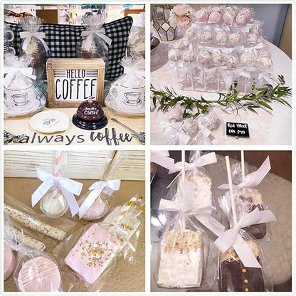 50 Pieces White Bow Twist Ties for Bags, Satin Twist Tie Bows for Cake Pops, Twist Bows for Treats, Pre Tied Bows for Gifts Wrapping, Ribbon Bows, Pretied Bows for Christmas Gift Wrap Bows