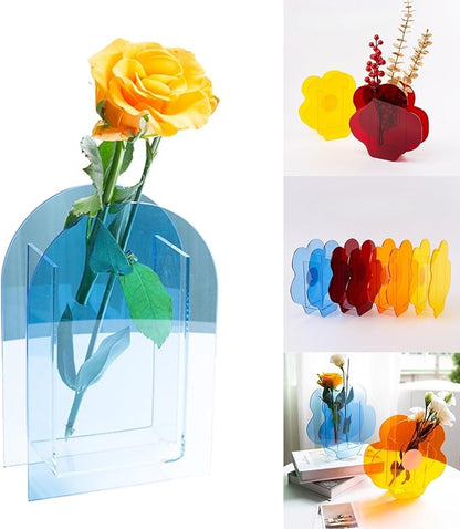 Acrylic Arch-Shaped Vase in Sky Blue, Modern Minimalist Centerpiece for Home Decor or Wedding Display (Arch Style)