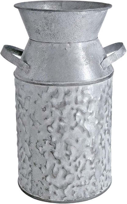 Galvanized Milk Can Antique Retro Vase Metal Planter Rustic Vintage Primitive Flower Holder Farmhouse Country Plant for Home Office Decor, 7.6”