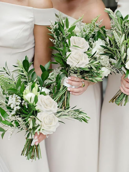 MACTING White Artificial Flower Roses 30PCS Fake Flowers with Stem Real Touch Foam Roses for DIY Wedding Bouquet Arrangements Table Centerpieces Party Bridal Shower Home Spring Valentines Day Decor