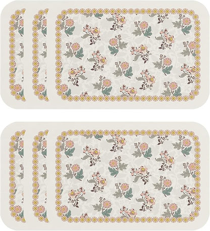 ISAENNE Designer PVC Placemats Set of 6,Rectangular Floral Placemat, Waterproof and Heat-Resistant,Decoration for Kitchen, Dining, Party,Holiday, New Year,12"*17"