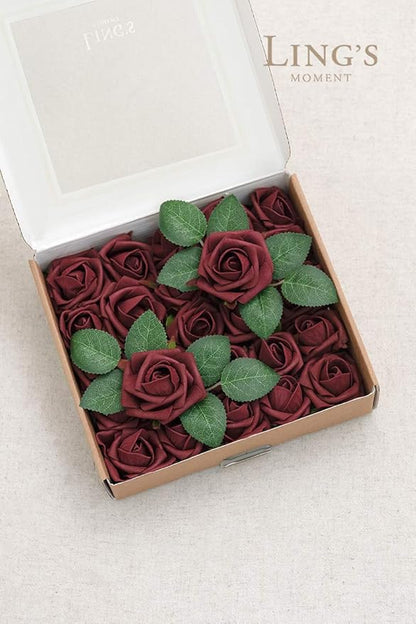Ling's moment Artificial Flowers Burgundy Rose Buds and Small Roses w/Stem for DIY Wedding Bouquets Centerpieces Arrangements Party Baby Shower Home Decorations