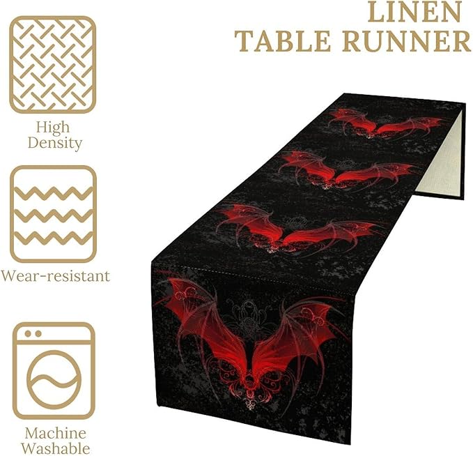 Gothic Table Runner,Red Bat Pattern Table Runner for Home Kitchen Table Dining Garden Farmhouse Wedding Party Decor 13x120 Inch