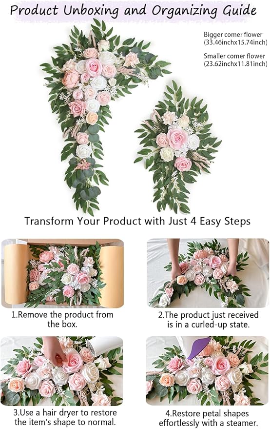 Artificial Flowers Wedding Arch Decor Arch Flowers (Set of 2) for Wedding Welcome Sign and Backdrop Decoration (Light Pink)