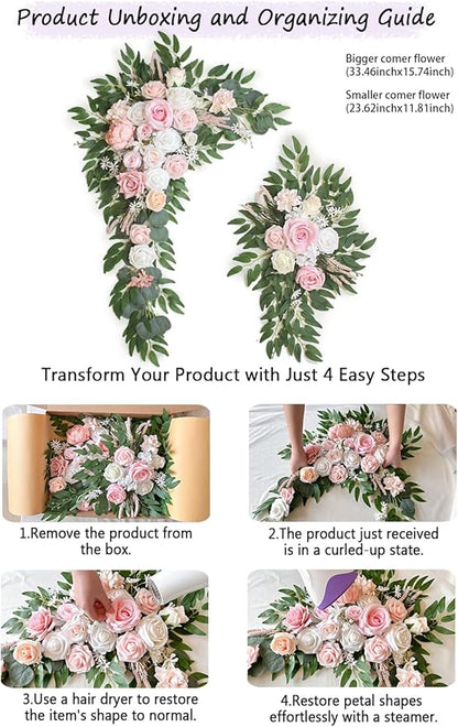 Artificial Flowers Wedding Arch Decor Arch Flowers (Set of 2) for Wedding Welcome Sign and Backdrop Decoration (Light Pink)