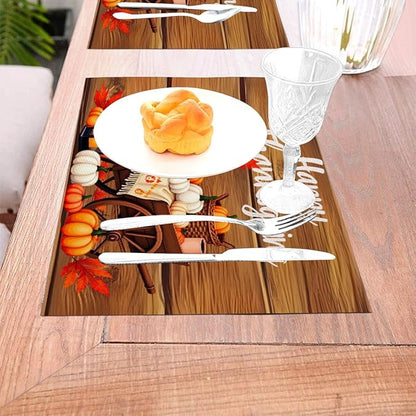 PVC Placemats Set of 6 Wipeable Table Mats Washable Heat Resistant Non Slip Vinyl Dining Table Mat for Kitchen Indoor Outdoor Patio Farmhouse Place Mats Thanksgiving Pumpkin Cart Decorative