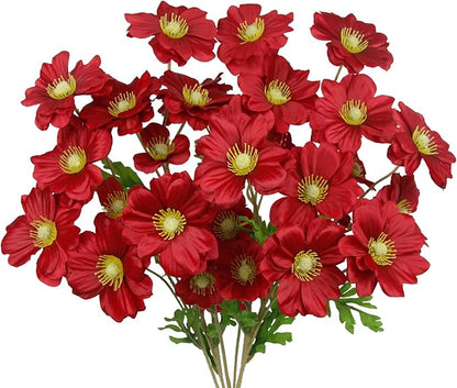 5 Pcs Artificial Flowers with Stems Faux Daisy Flowers Bouquet Red Gardenia Silk Flowers for Home Decor Indoor Vase Outdoors Balcony Table Centerpiece Outside Floral Arrangements Wedding
