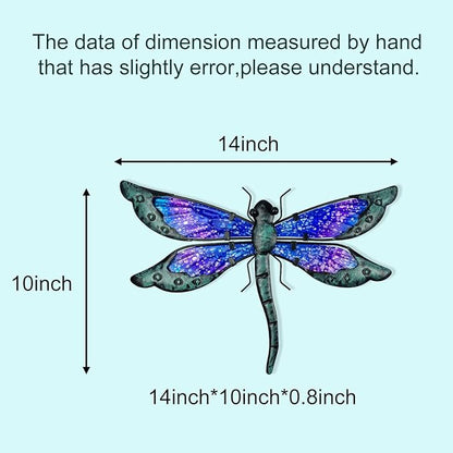 HONGLAND Metal Dragonfly Decor, Dragonfly Outdoor Wall Decor, Metal Wall Art, Wall Sculptures Gifts Hanging Decorations for Garden Yard Home-Blue 14 Inch