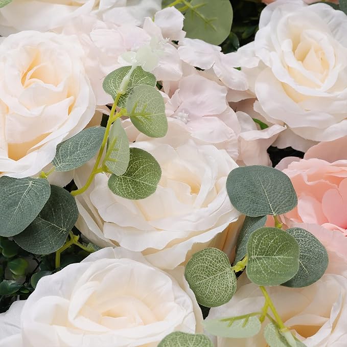 Artificial Flower Wall Panels, Silk Wedding Flower Wall Backdrop Panel, 3D Floral Panel Artificial Floral Wall Mat Flower Screen for Photo Party Wedding Wall Background Decor (6PCS White+Pink)