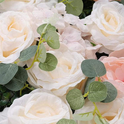 Artificial Flower Wall Panels, Silk Wedding Flower Wall Backdrop Panel, 3D Floral Panel Artificial Floral Wall Mat Flower Screen for Photo Party Wedding Wall Background Decor (6PCS White+Pink)