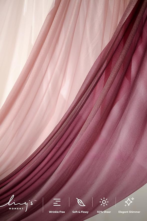 Ling's moment Wedding Arch Draping Fabric 3 Panels 20Ft Chiffon Fabric, Sheer Hanging Drapes Arrangement for Wedding Ceremony Backdrop Outdoors Party Swag Home Decor (Dusty Rose & Burgundy & Blush)