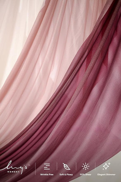 Ling's moment Wedding Arch Draping Fabric 3 Panels 20Ft Chiffon Fabric, Sheer Hanging Drapes Arrangement for Wedding Ceremony Backdrop Outdoors Party Swag Home Decor (Dusty Rose & Burgundy & Blush)