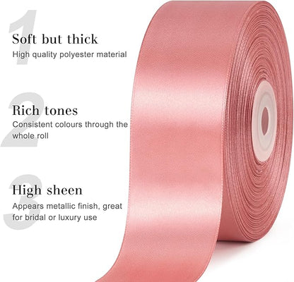 1-1/2 Inches 50 Yards Rose Gold Satin Ribbon, Solid Fabric Ribbon Roll for Flower Bouquets, Gift Wrapping, Wedding, Handmade Crafts