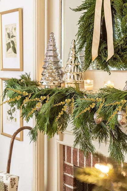 Oairse 8 Pcs Christmas Tree Picks and Sprays Gold Glitter Christmas Picks 25.6" Christmas Glitter Eucalyptus Leaves Stems for Christmas Tree Filler Branches Wreaths Centerpieces Holiday Decorations