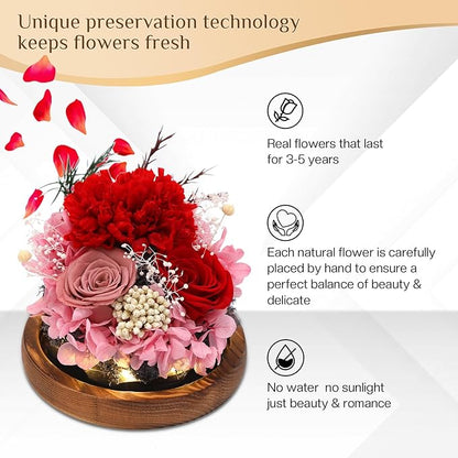 Preserved Flowers,Rose in Glass Dome with LED Light, Gifts for Her, Women, Mom,Grandma,Girlfriend, Wife- Style3