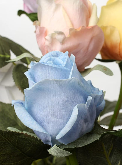 Artificial Realistic Roses Blue Flowers 24" Real Touch Silk Roses Bouquet Long Stems Rose for Flower Arrangement Fake Roses Decor for Home Party Wedding Table Centerpieces Roses Realistic - 5 Pcs