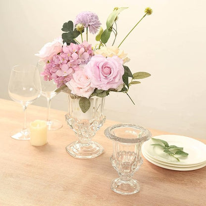 Efavormart 2 Pack Clear Glass Flower Vases in Classic Roman Urn Style, Mini Pedestal Vase Table Centerpieces - 6"