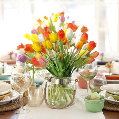 10 Pcs Fake Tulips Tulips Artificial Flowers Real Touch Fake Flowers Artificial Flower Bouquet for Home Table Party Wedding Decoration(Yellow)