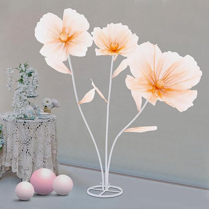 Large Wedding Flowers Decor, Giant 3-Head Artificial Silk Flower Set with Stand, 5.6ft Tall for Reception Backdrop & Home Decor (Champagne)