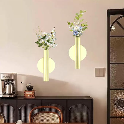 2 Pack Gold Circular Wall Vases for Flowers, Metal Hanging Wall Planters for Modern Home Decor, Hanging Flower Vase Holder for Faux & Dried Flowers, Wall Planters for Living Room & Bedroom Decor